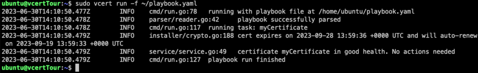 vCert playbook second run: certificate in good health, no action needed